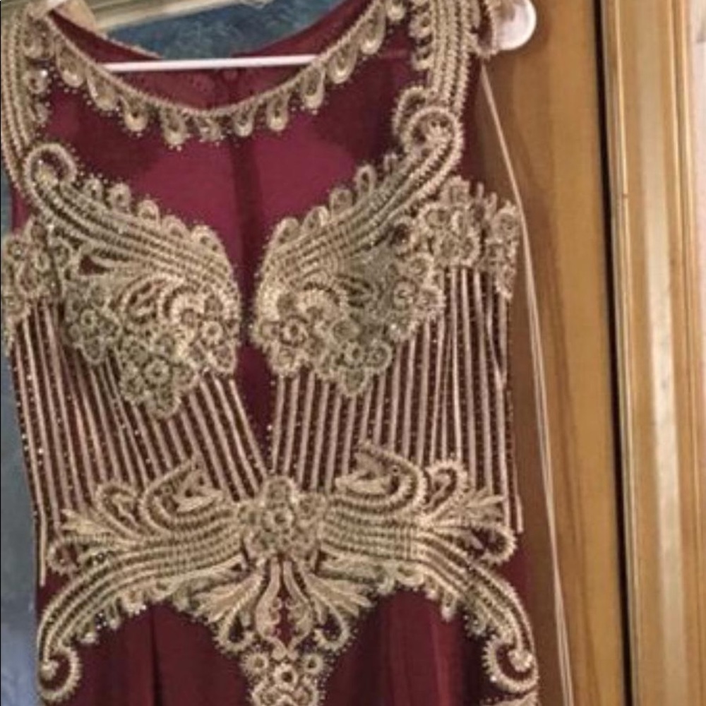 Prom dress maroon with gold design size L